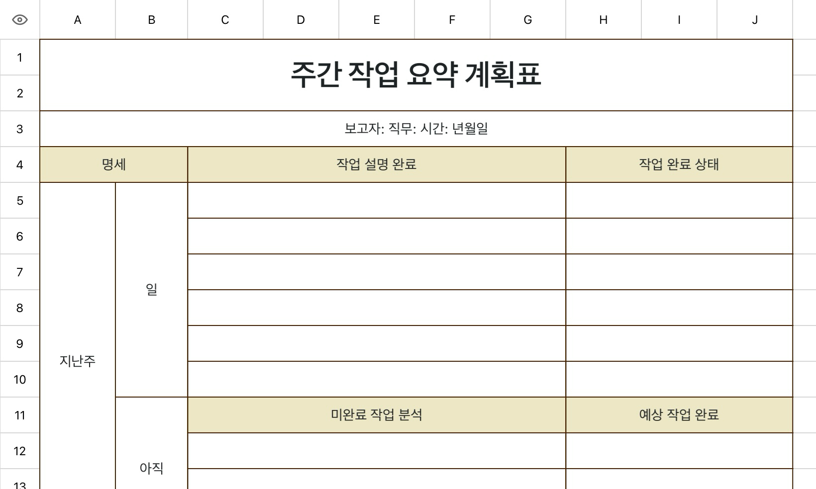 주간 워크시트 요약